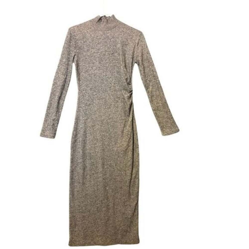 Zara Women's Gray High Neck Long Sleeve Midi Sweater Draped F  length Dress Size